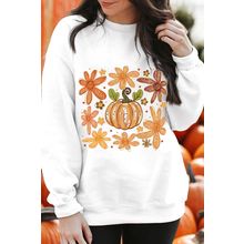 White Flower Pumpkin Printed Cotton Blend Sweatshirt