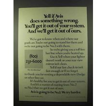 1971 Avis Rent-a-Car Ad - Yell if Something Wrong