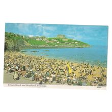 TOWAN BEACH AND HEADLAND, NEWQUAY, CORNWALL. used vintage postcard. 1977 pm =
