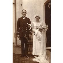 Unidentified Royal Navy Lieutenant WW1 Military Ship Wedding 1918 Postcard