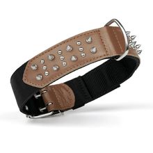 Dog Pet Leather/Nylon Collar With Spikes W 1 3/8" L 16"-20" - Brown