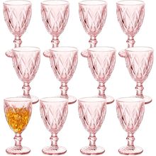 Yinder 12 Pack Glass Goblet Vintage Wine Goblet Embossed Glassware 10 Oz Solid C