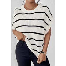 White Stripe Striped Pattern Batwing Sleeve Sweater
