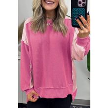 Bonbon Cable Knit Colorblock Exposed Seam Sweatshirt