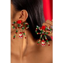Racing Red Christmas Santa Pendant Beaded Bow Knot Stud Earrings