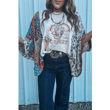 Multicolour Asymmetric Printed Patchwork Sleeve Peace Desert Graphic Top
