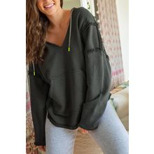 Gray Exposed Seam Raw Edge Hoodie with Pockets