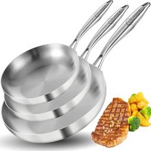 LOLYKITCH 8-10-12 Inch Tri-Ply Stainless Steel Frying Pan Set of 3,Chef'S Pans,S