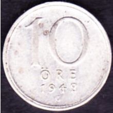 1942 Sweden 10 Ore Silver Coin