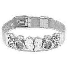 New Metal Mesh Best Friend Heart Rhinestone Charm Bracelet