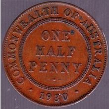 1930 Australia 1 Half Penny Coin