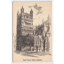 North Tower Exeter Cathedral A D Ward Sketch Postcard