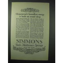 1923 Simmons Mattress Ad - Clemenceau's Energy