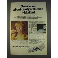 1977 Aim Toothpaste Ad - Great News Cavity Reduction