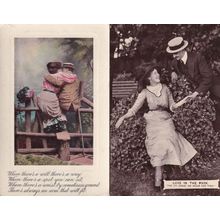 Love In On The Park Bench Fence 2x Old Real Photo Postcard s