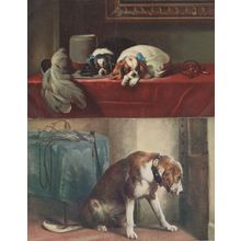 Sad Dogs In Posh Homes 2x Antique Dog Painting Postcard s