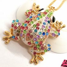 New Fashion Multicolor Crystal Cute Frog Animal Pendant Chain Sweater Necklace