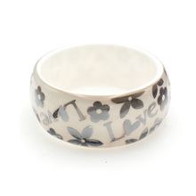 Acrylic Bangle w/ Loves & Flowers Bracelets - White Color - BR-OB00182WHT