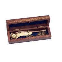 Pack Of 2] Antique Brass Boatswain (Bosun) Whistle 5"" w/ Rosewood Box