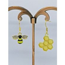 Cute Bee And Honeycomb charm earrings Gold Plated