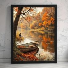 Lone Boat On The Lake Wall Art Prints for Living Room Picture Rustic Boat Print