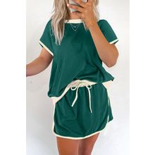 Evergreen Colorblock Edge Drop Shoulder T Shirt and Skort 2Pcs Set