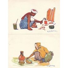 Asian Street Worker Urn River 2x Sandoz Art Postcard