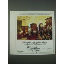 1989 The Hay-Adams Hotel Ad - That's why I call the Hay-Adams my hotel