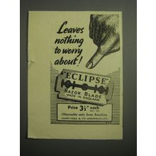 1948 Eclipse Razor Blade Ad - Leaves nothing to worry about