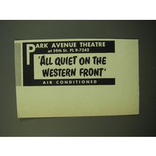 1950 All Quiet on the Western Front Movie Advertisement - Park Avenue Theatre