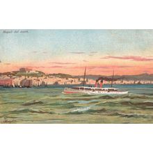 Napoli Panorama Del Mare Ferry Half Sinking ? Old Italy Postcard