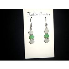 Distinctive cloudy white & green with clear rhinestone SP drop earrings