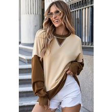 Apricot Color Block Thumbhole Sleeve Drop Shoulder Sweatshirt