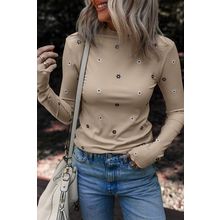 Jet Stream Floral Embroidered Detail Ribbed Long Sleeve Top
