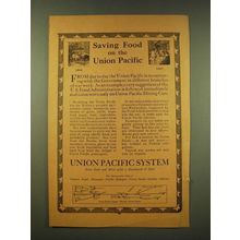 1918 Union Pacific Railroad Ad - Saving food on the Union Pacific