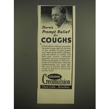 1947 Creomulsion Cough Medicine Ad - Here's prompt relief for coughs
