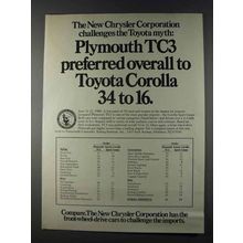 1980 Chrysler Plymouth TC3 Ad - Preferred to Toyota