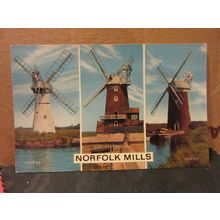 multiview, NORFOLK MILLS used postcard 1972 postmark windmills #