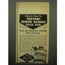 1957 Mexsana Powder Ad - Here's how to prevrent minor rashes shoe rub