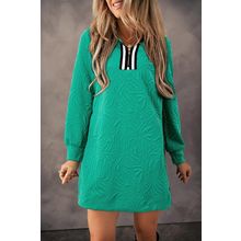 Sea Green Jacquard Textured Quarter Zipper Shift Mini Dress