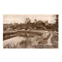 ARUNDEL CASTLE AND RIVER, sussex used vintage postcard 1953 =