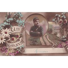 Un Bonjour French Military Soldier WW1 War Rare Postcard