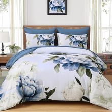 Dobuyly Blue King Size Comforter Set 7 Piece Bed in a Bag King, Blue Floral Prin