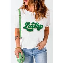 White St. Patrick Lucky Chenille Glitter Patched Graphic T Shirt