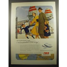 1951 TWA Airlines Ad - over the rivers and over the woods to Grandmother's