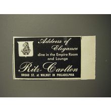 1952 Ritz Carlton Hotel Ad - Address of Elegance dine in the empire room