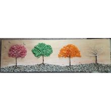 Four Seasons Mosaic Hanging Wall Decoration OOAK, 21"x6 1/4"