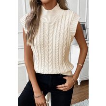 Oatmeal Cable Knit High Neck Sweater Vest