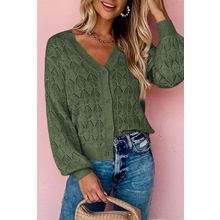 Green Lightweight Buttoned Front Crochet Cardigan