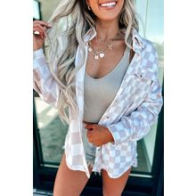 Khaki Checkerboard Flap Pocket Button Front Shacket
